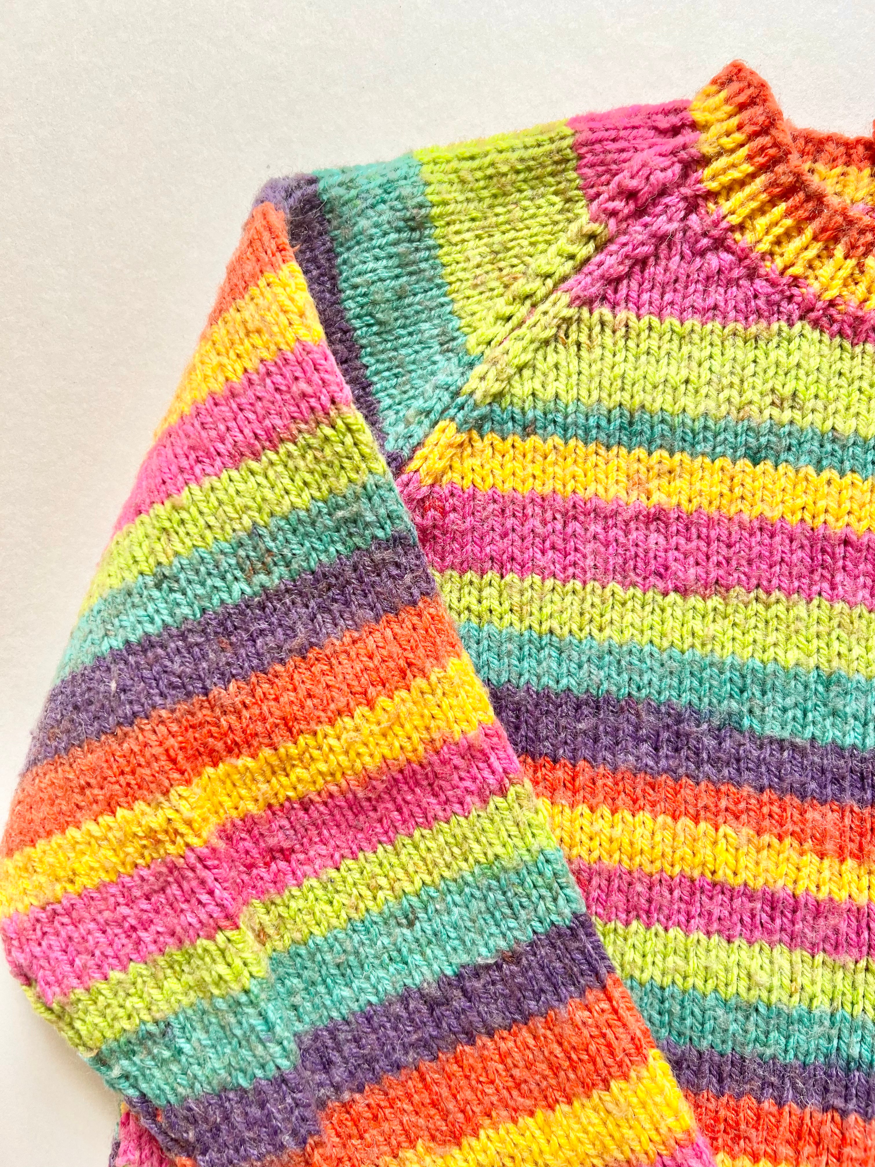 Rainbow Hand Knitted Wool Jumper Age 4-6