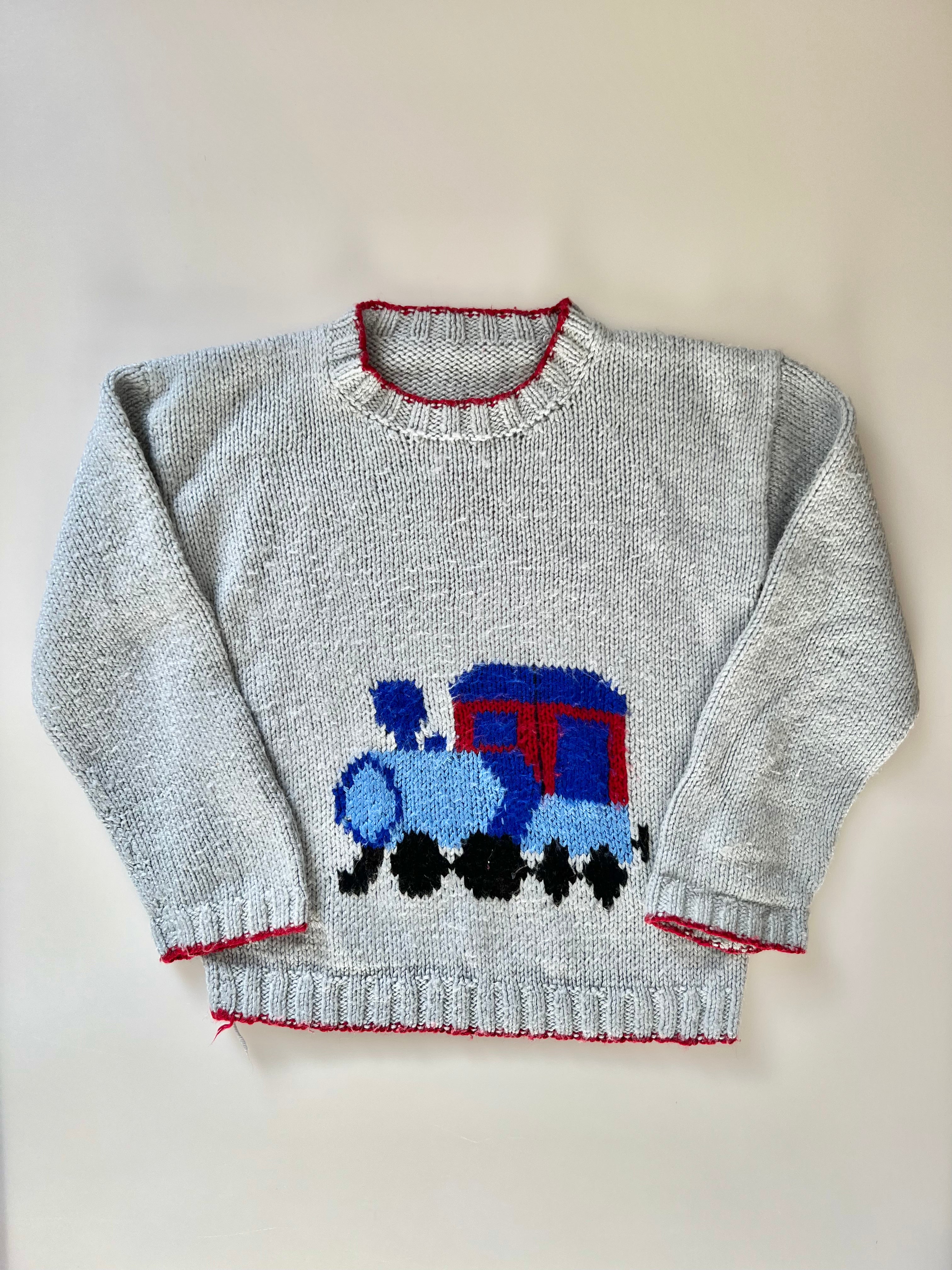 Hand Knitted Train Jumper Age 4-6