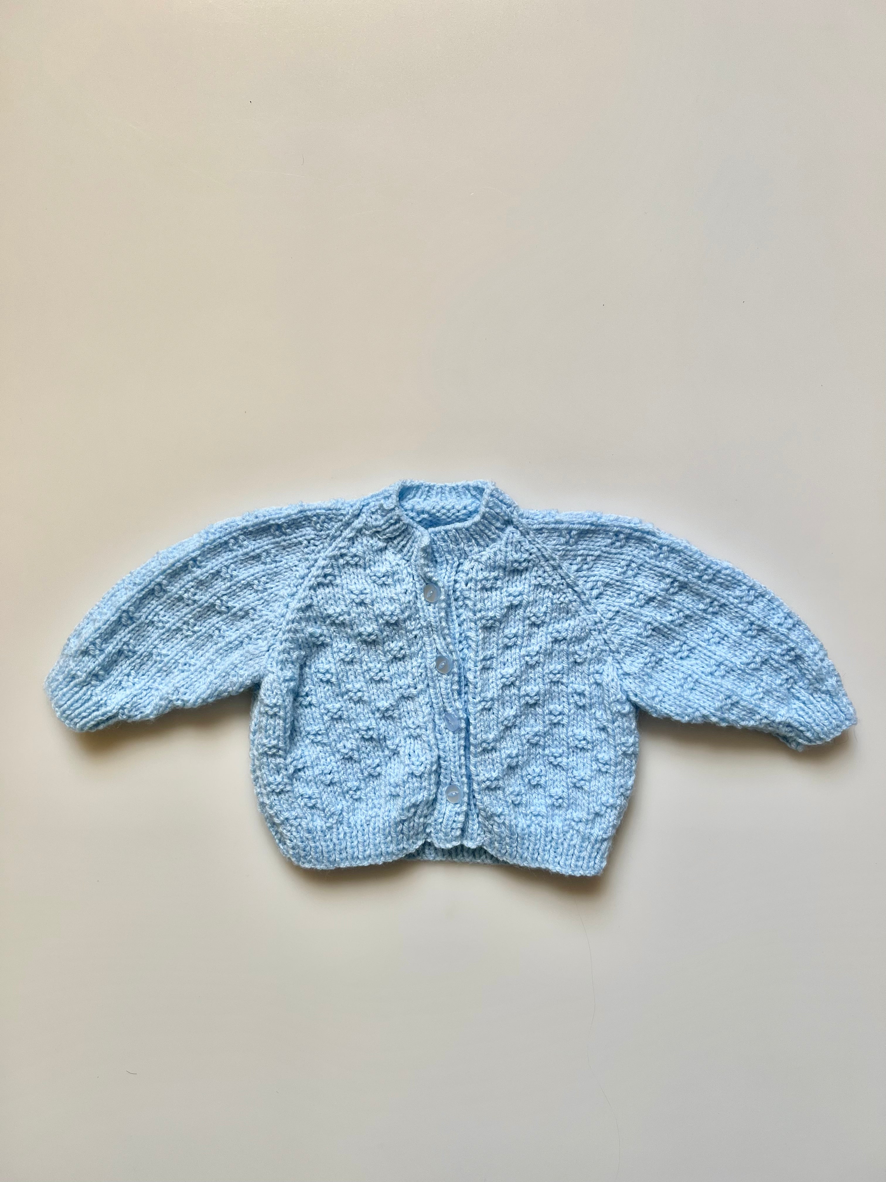 Hand Knitted Sky Blue Cardigan 3-6 Months