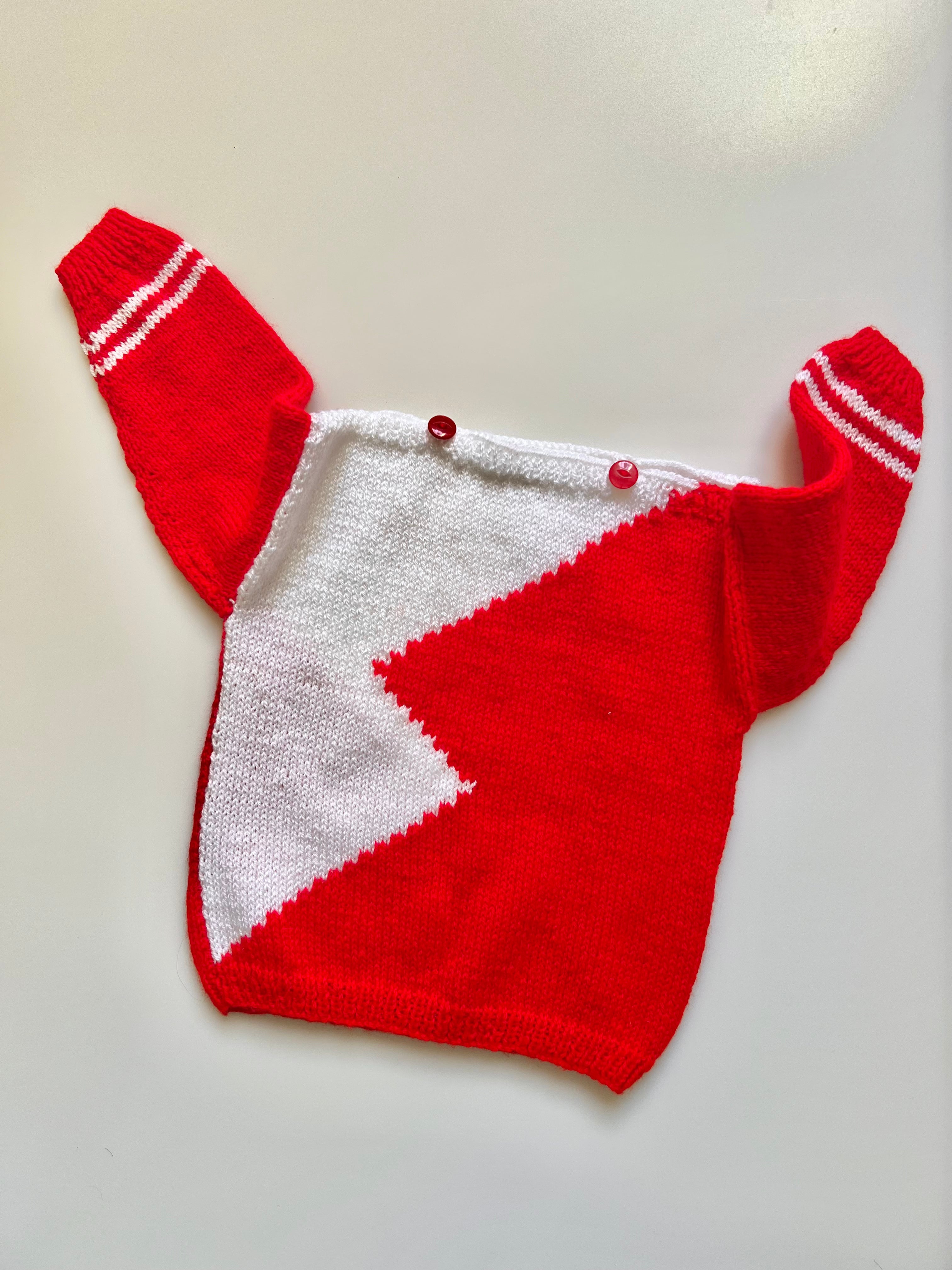Hand Knitted Red Zig Zag Jumper Age 2-3
