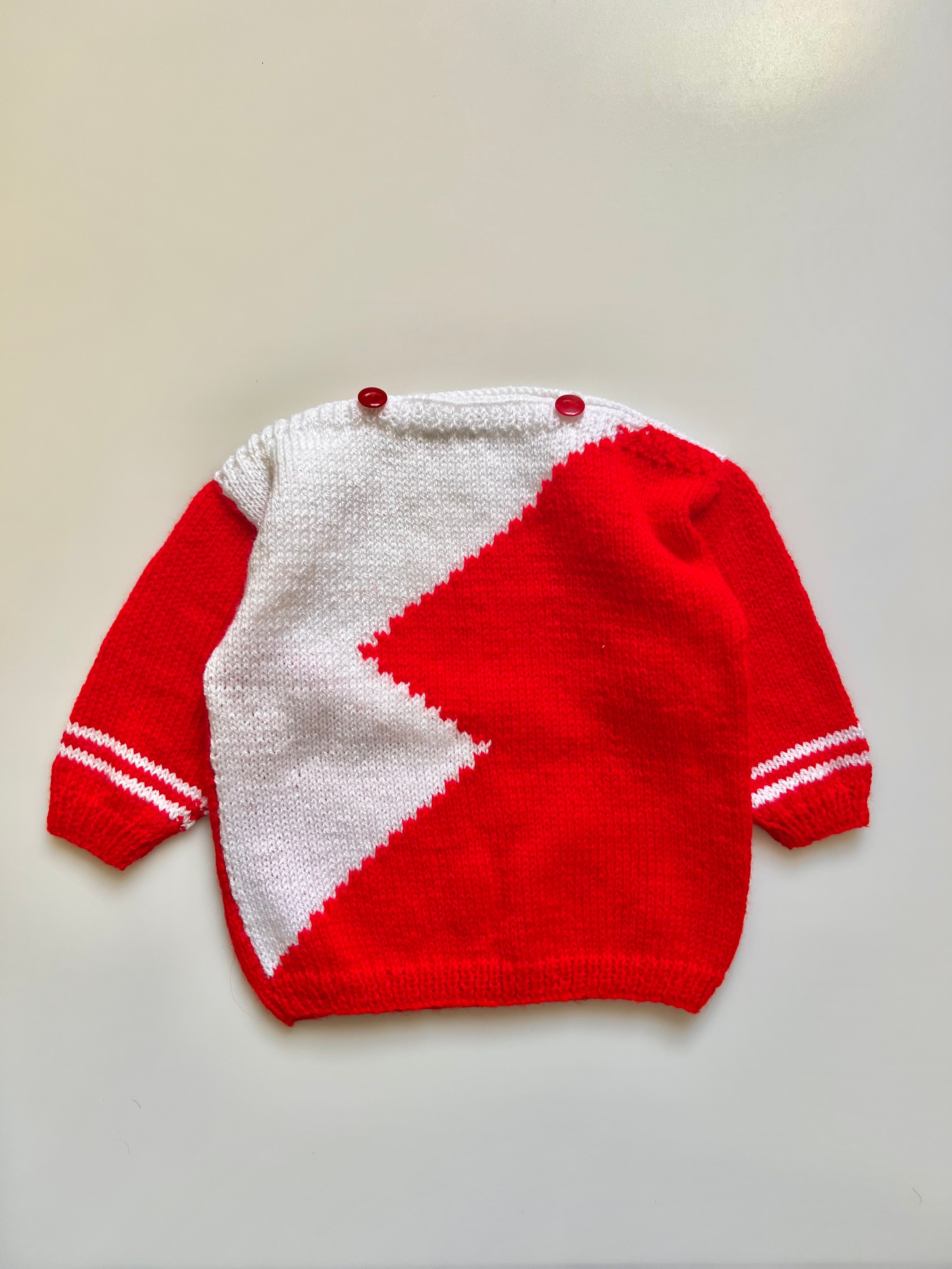 Hand Knitted Red Zig Zag Jumper Age 2-3