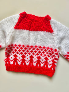 Hand Knitted Red & White Jumper 2-4 Months