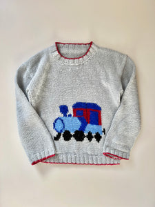 Hand Knitted Train Jumper Age 4-6
