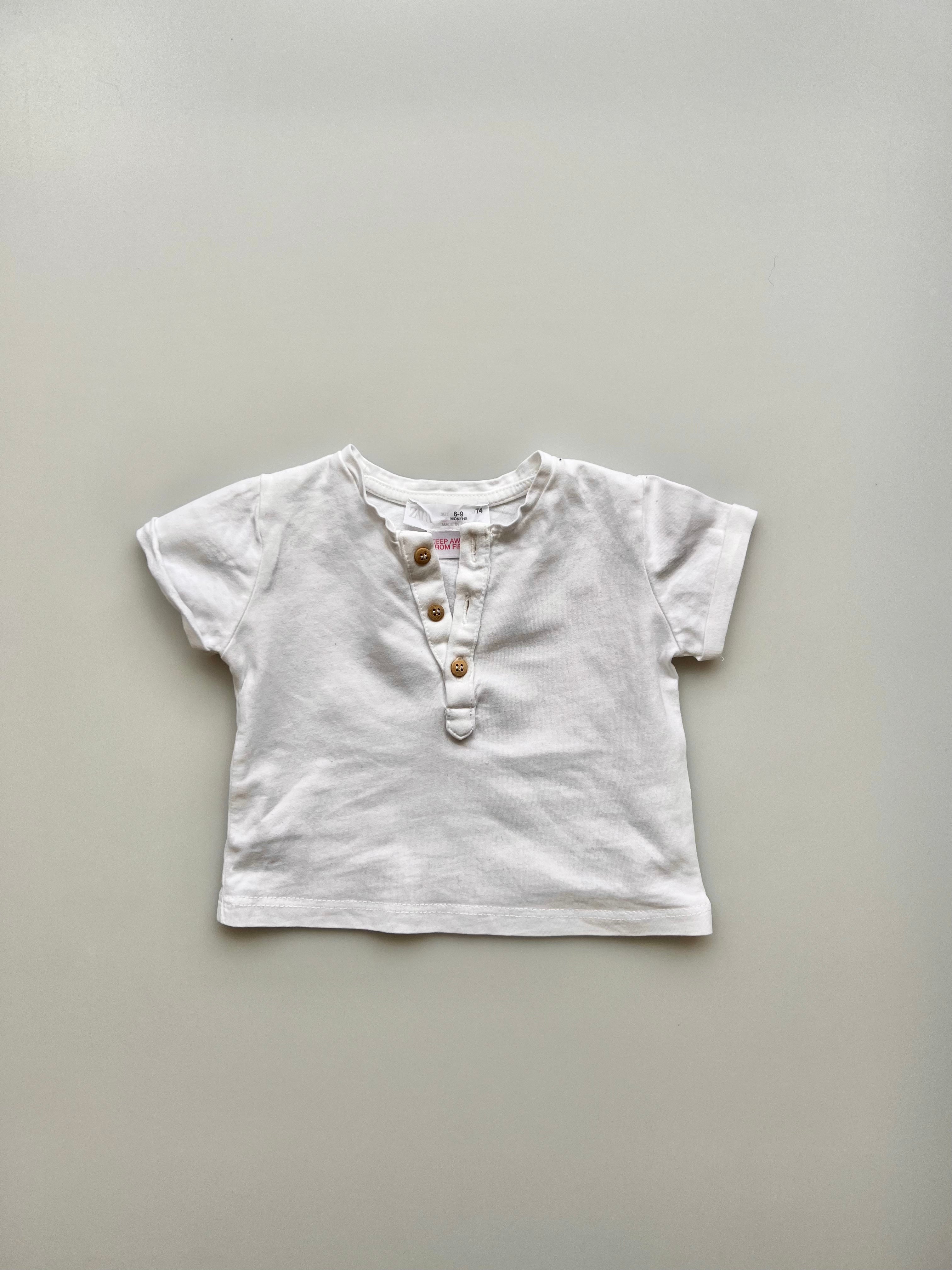Zara White Grandad Tee Shirt 6-9 Months