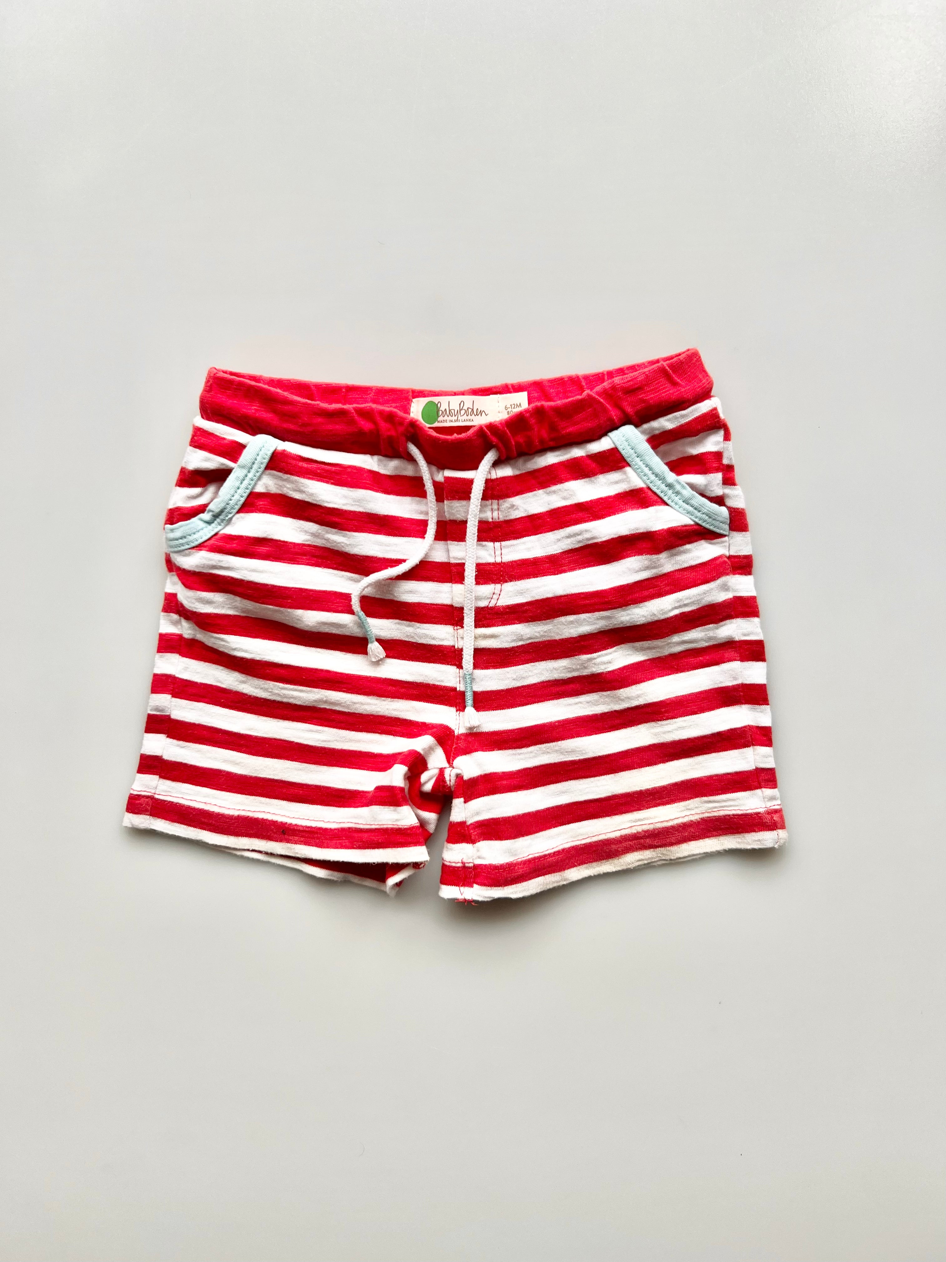 Baby Boden Red Striped Shorts 6-12 Months
