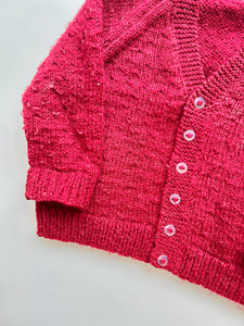 Hand Knitted Burgundy Cardigan 9-12 Months