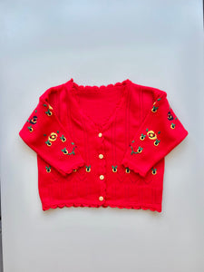 Vintage St Michael Red Embroidered Cardigan 18-24 Months