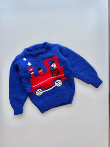 Hand Knitted Train Jumper 9-18 Months