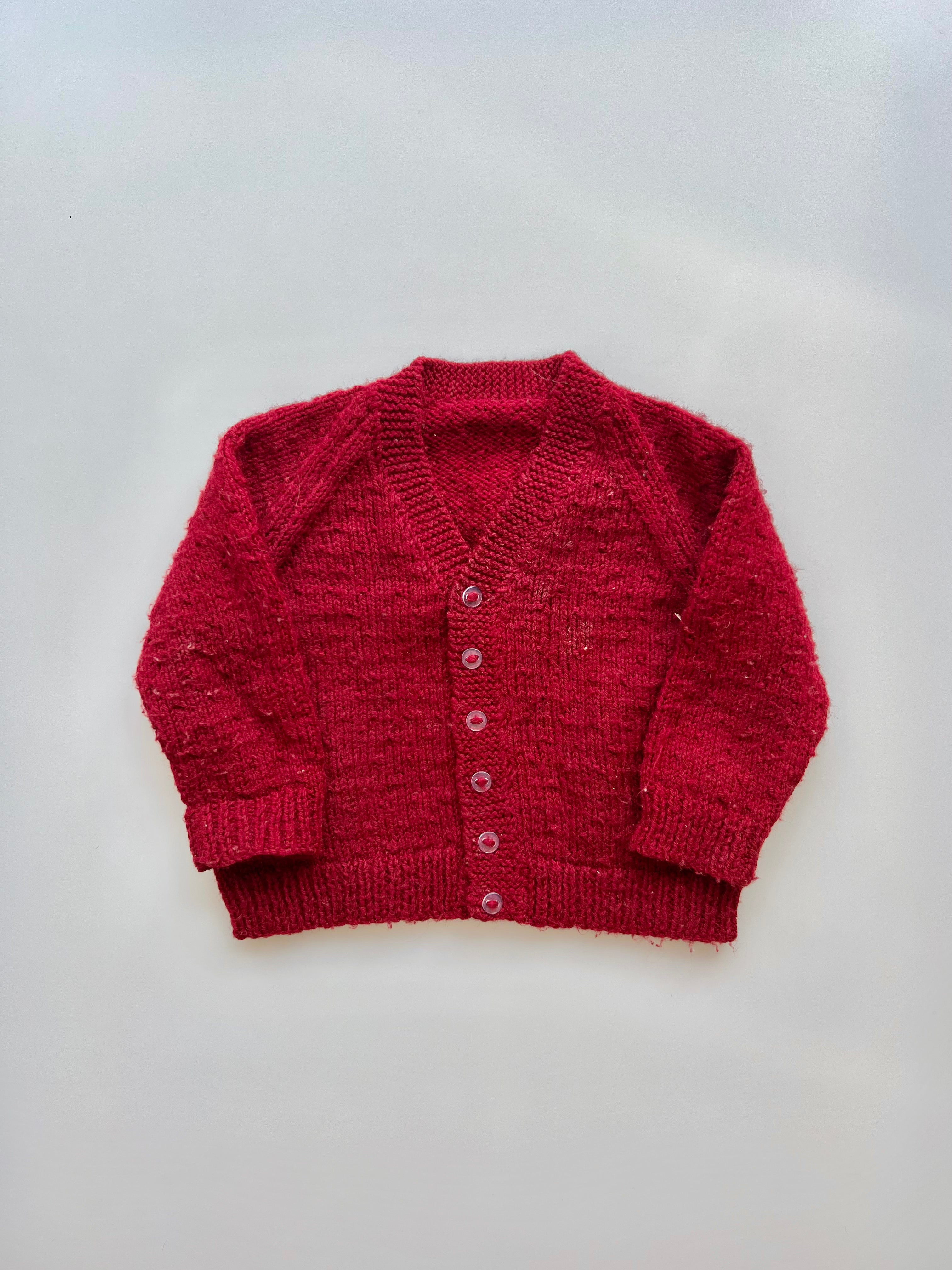 Hand Knitted Burgundy Cardigan 9-12 Months