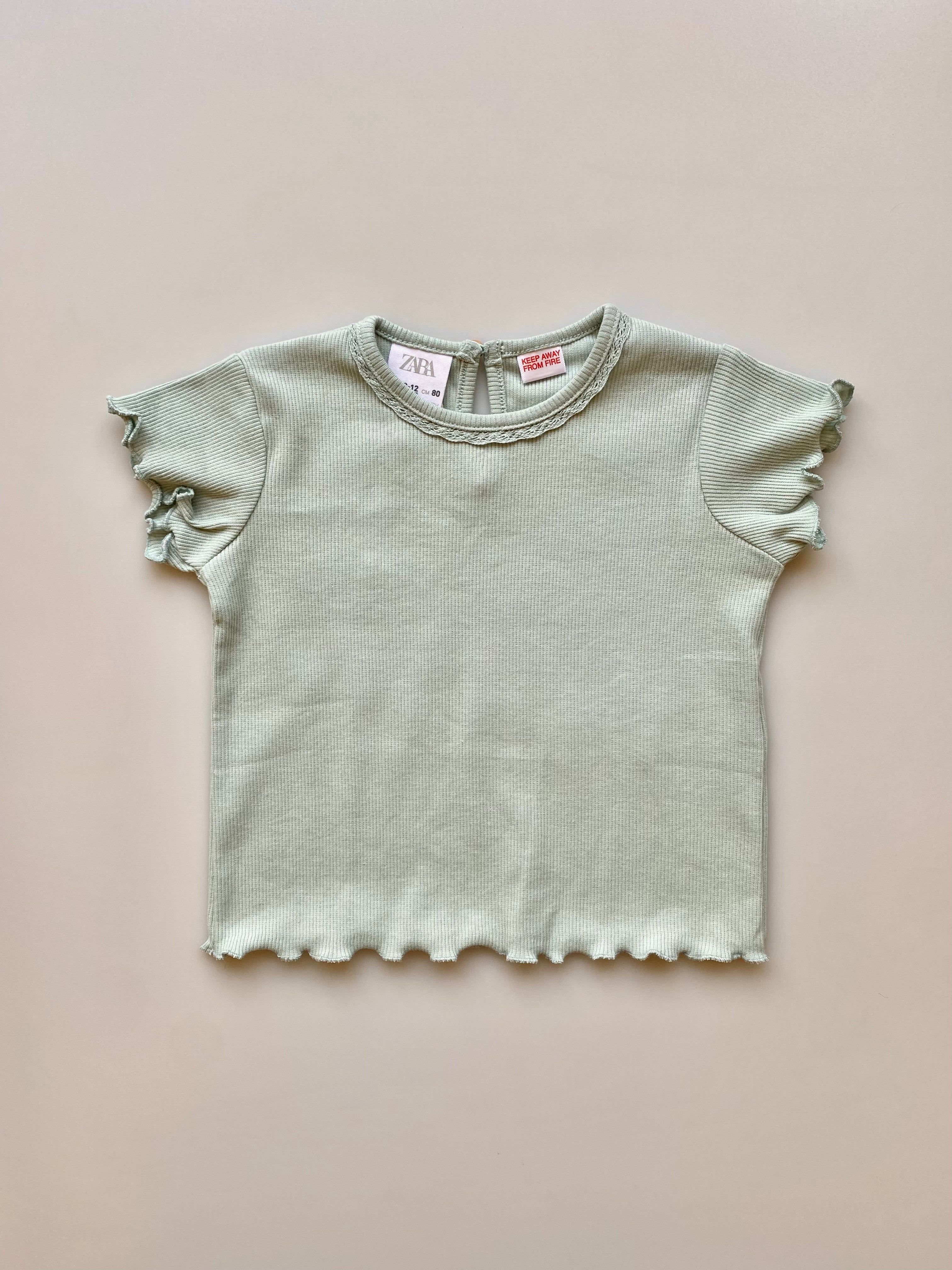 Zara Teal Ribbed Tee With Lace Detail 9-12 Months