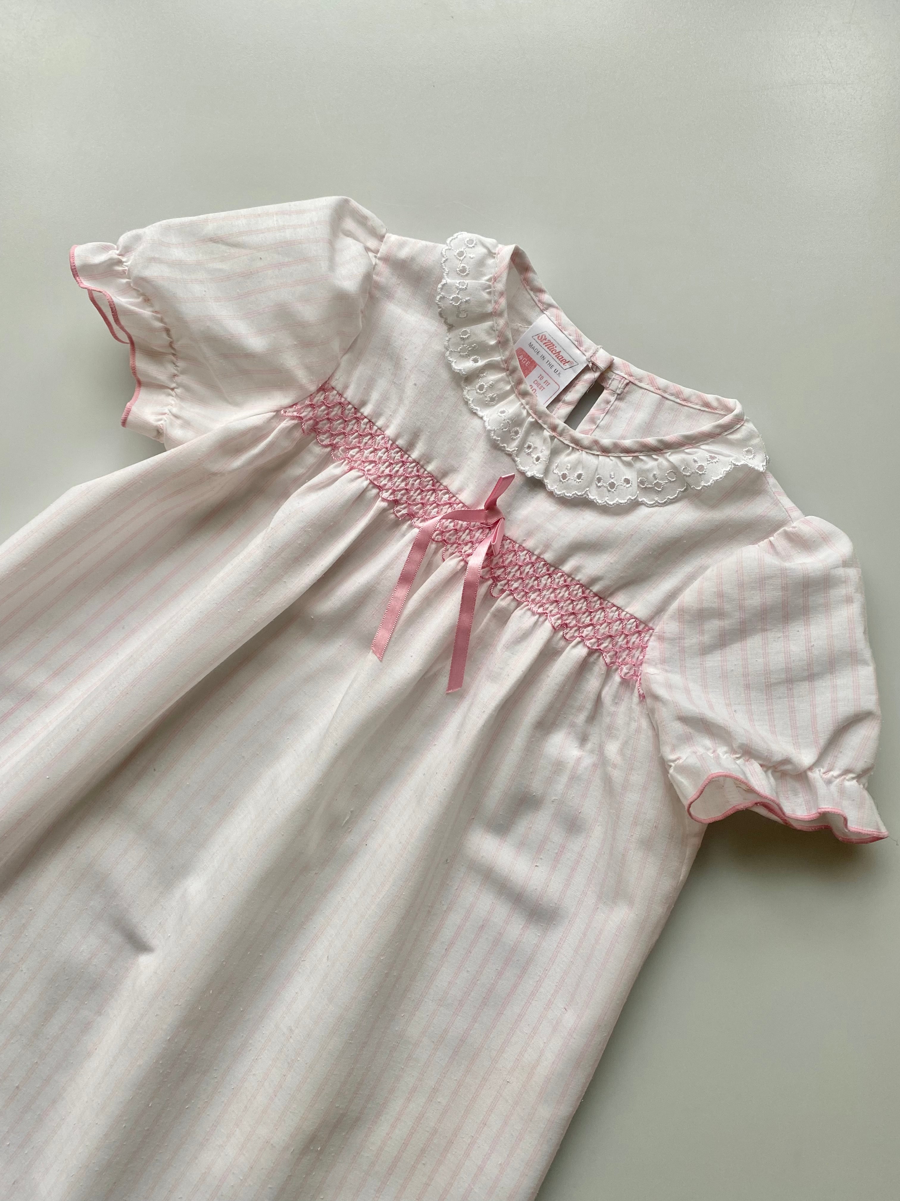 Vintage Pink Stripe Smocked Dress Age 2