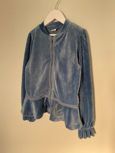 Polarn O. Pyret Blue Velour Jacket With Frill Age 8-10