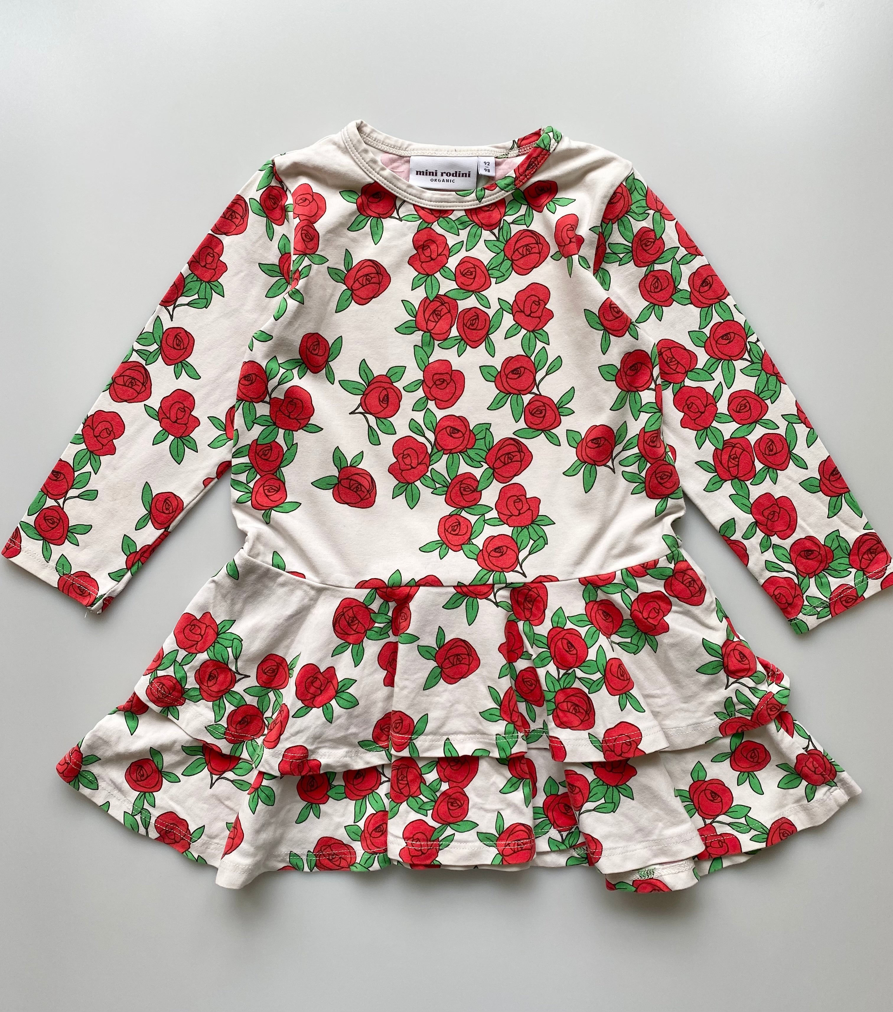 Mini Rodini Roses Frill 100% Organic Cotton Dress Age 3-4