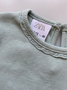 Zara Teal Ribbed Tee With Lace Detail 9-12 Months