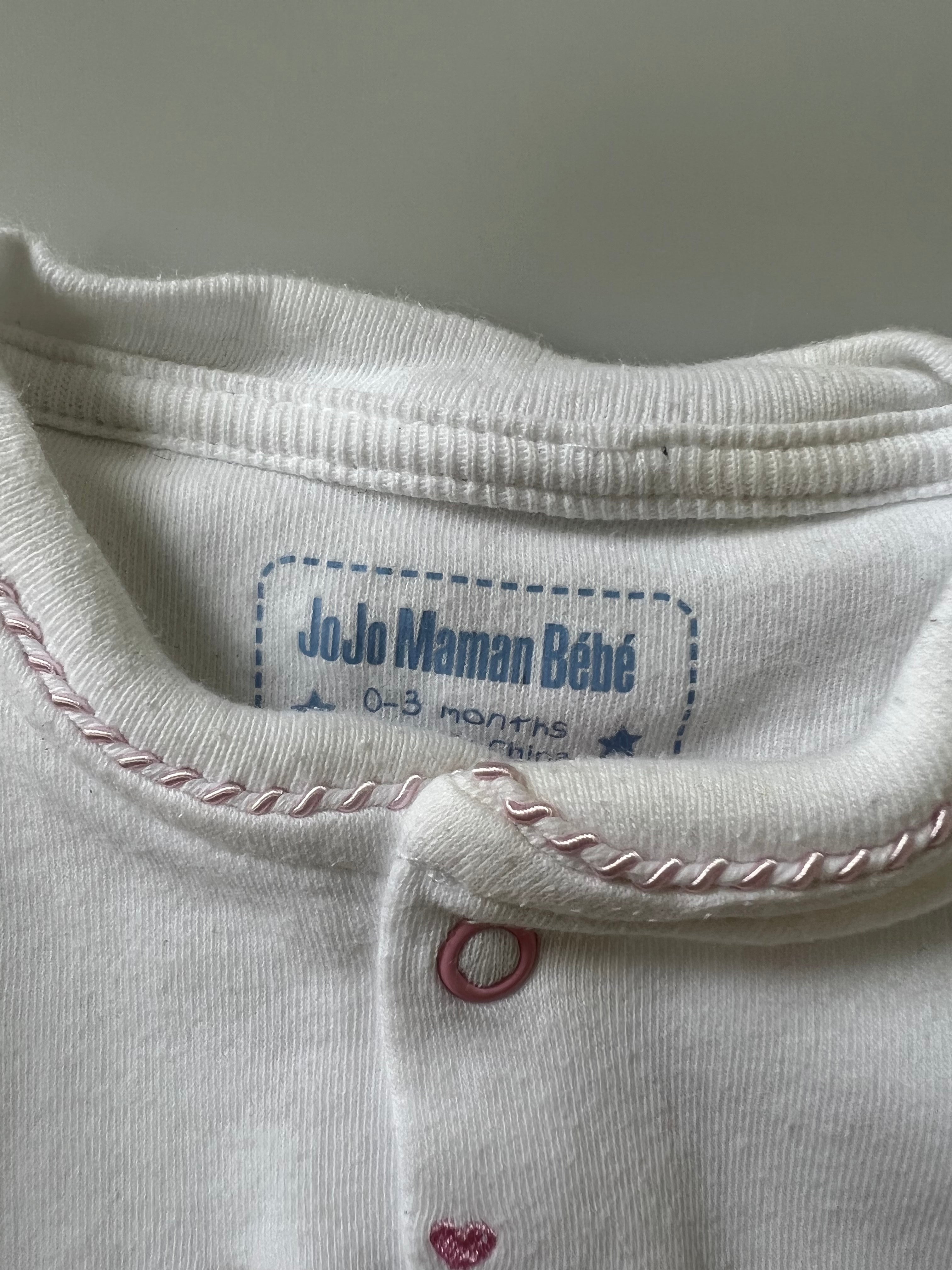 JoJo Maman Bebe Embroidered Hearts Sleepsuit 0-3 Months