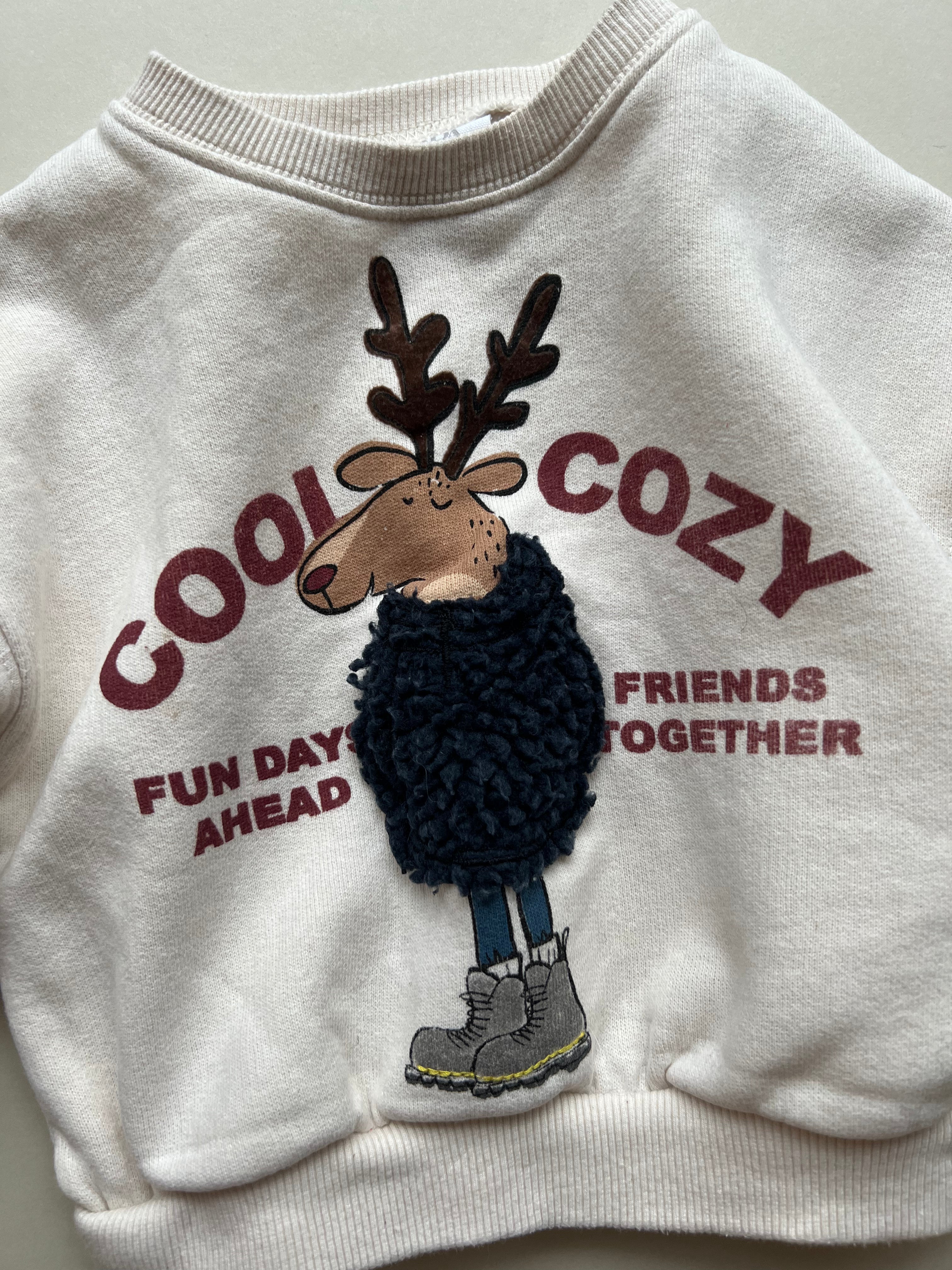 Zara Cozy Moose Sweatshirt 6-9 Months