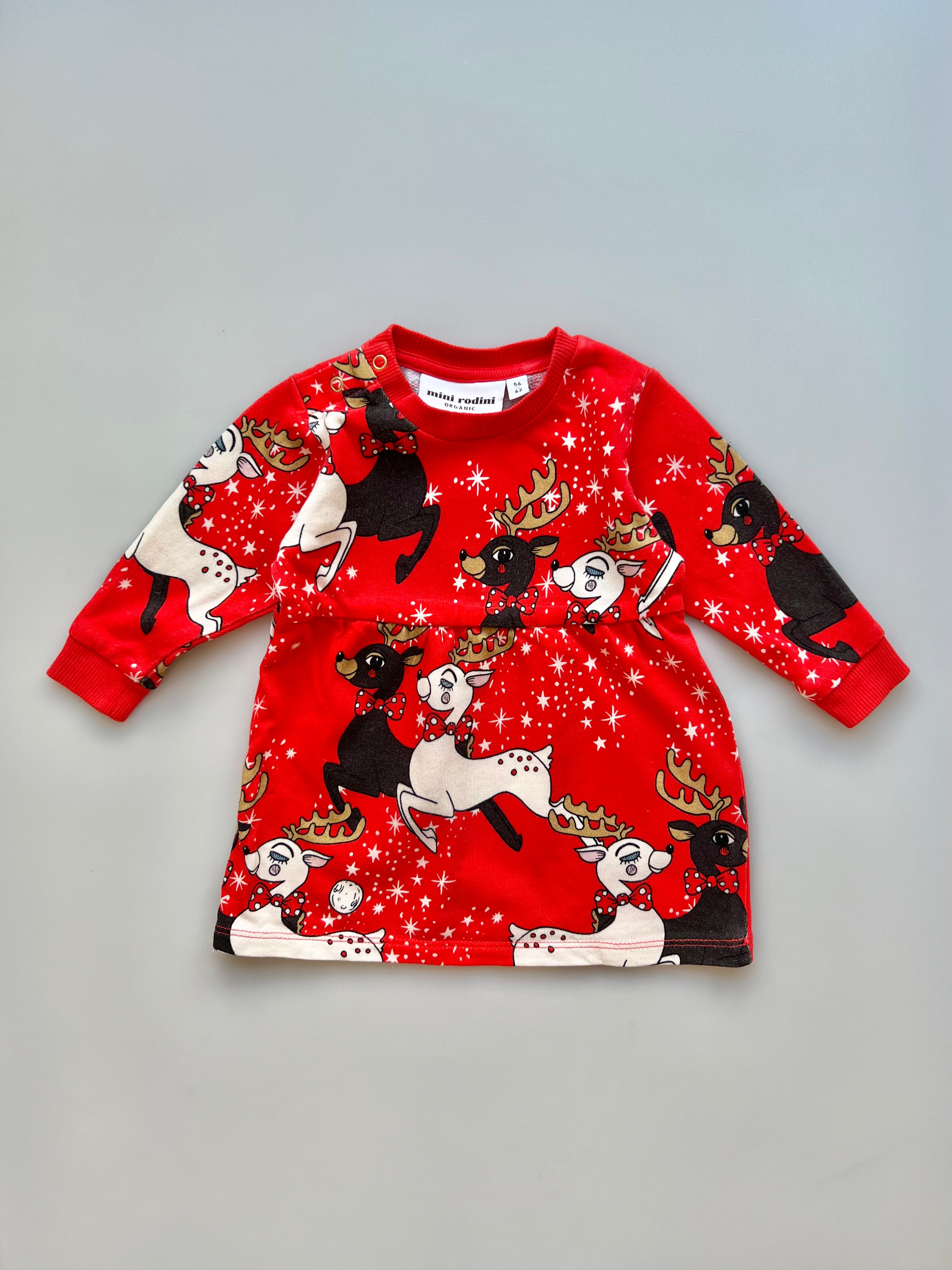 mini rodini reindeer dress Mini Rodini Reindeer Print Dress Girls Sz 2/3 Designer Blue Family Photos