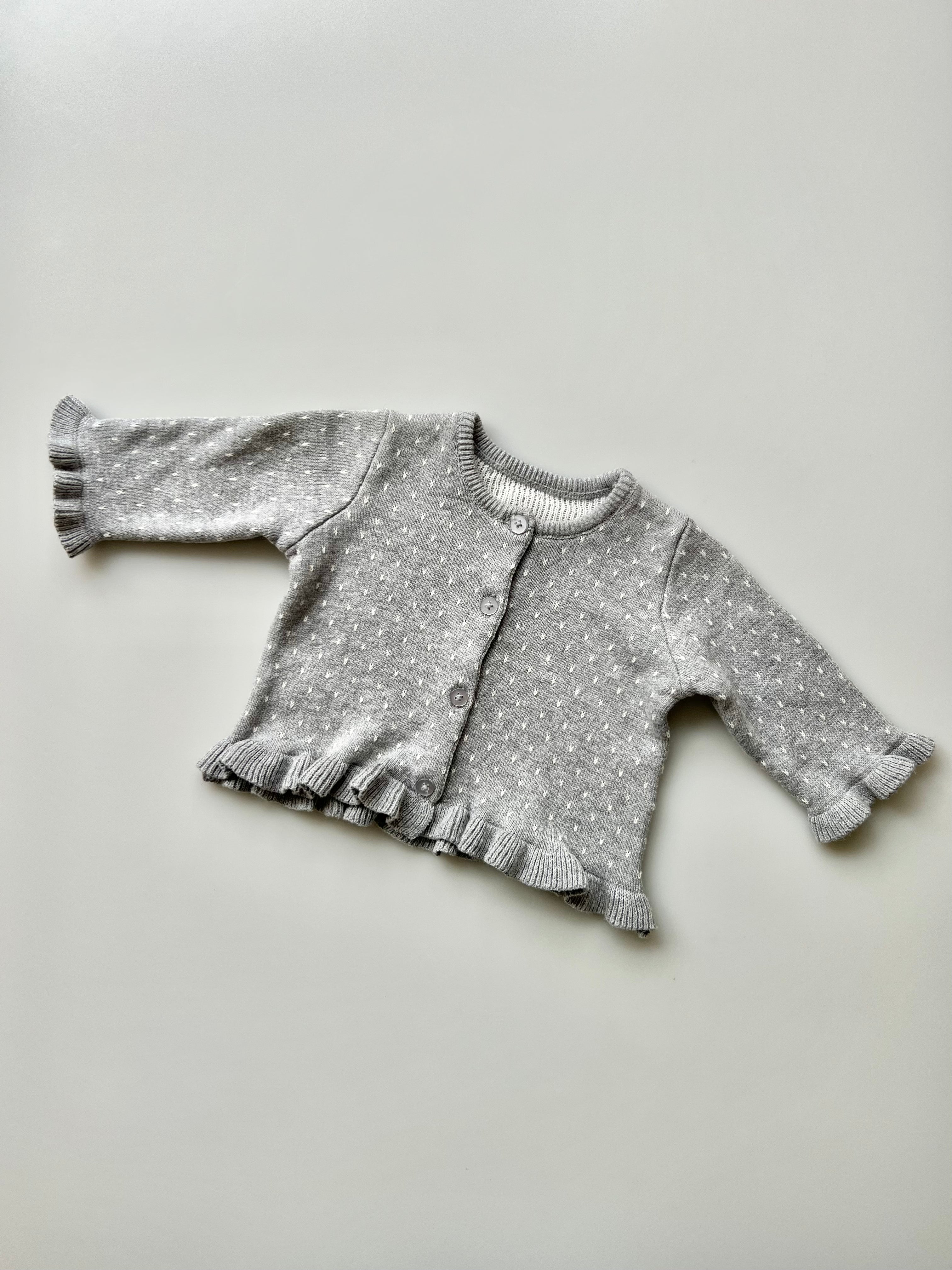 Knitted Cotton Frill Trim Cardigan 0-3 Months
